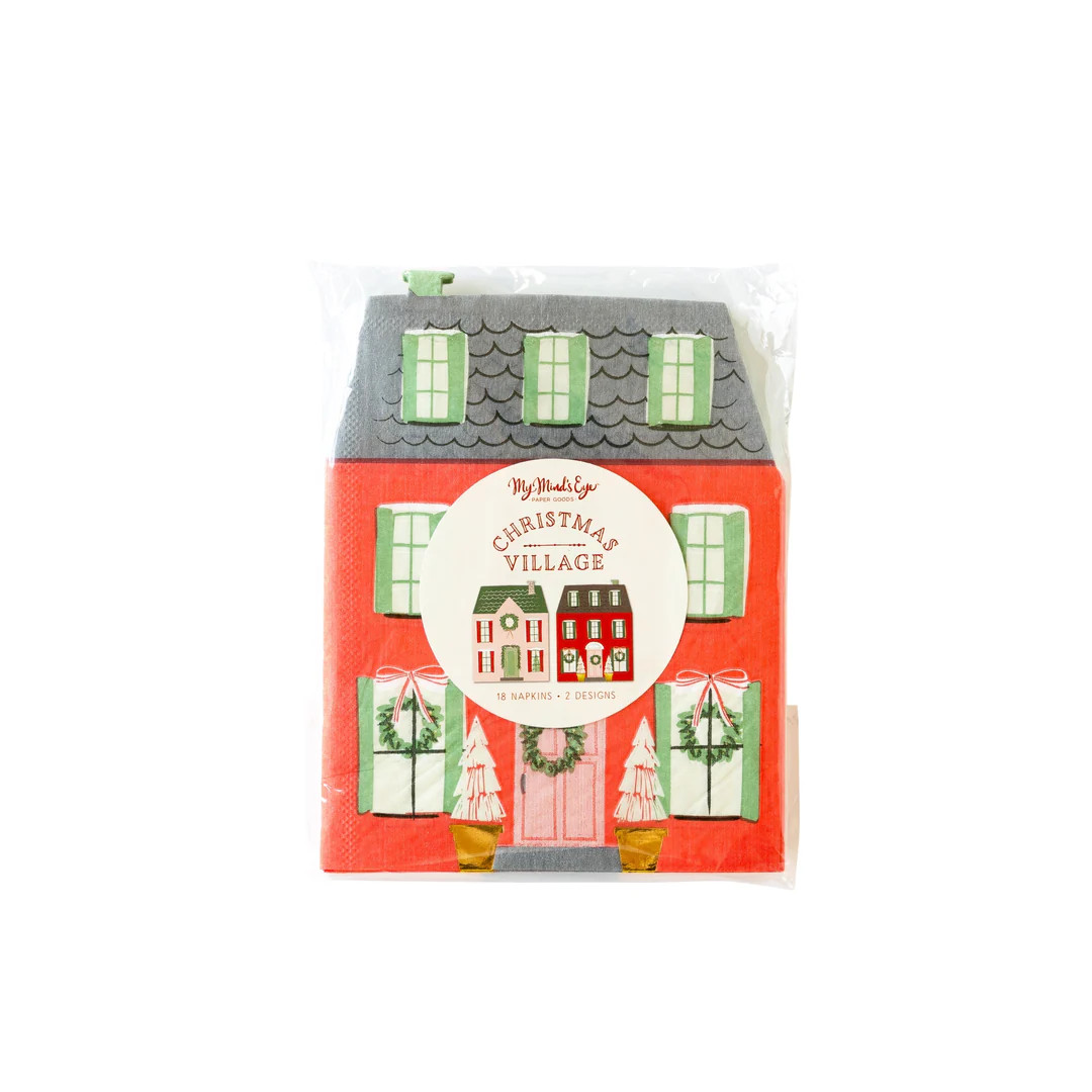 Village Christmas Houses Shaped Paper Dinner Napkin Set | My Mind's Eye