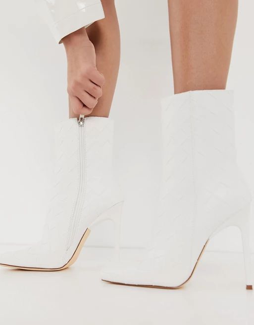 Simmi London Melina woven heeled ankle boots in white | ASOS (Global)