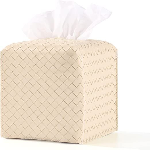 LURRIER Tissue Box Cover, Modern Woven PU Leather Square Tissue Box Holder, Decorative Box for Ba... | Amazon (US)