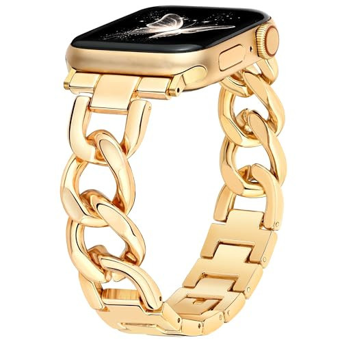 G-ficu Slim Metal Band for Apple Watch Bands for Women 46mm 45mm 44mm 49 42mm(S3) Gold iWatch Bands, Cowboy Chain Thin Dressy Cute Fancy Strap for Apple Watch Band Series 10 9 8 SE 7 6 5 4 3-Gold | Amazon (US)