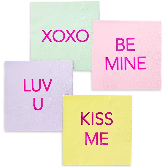 Valentine’s Day Beverage Napkins with Foil Design, Cocktail Napkins (100 Pack) | Amazon (US)