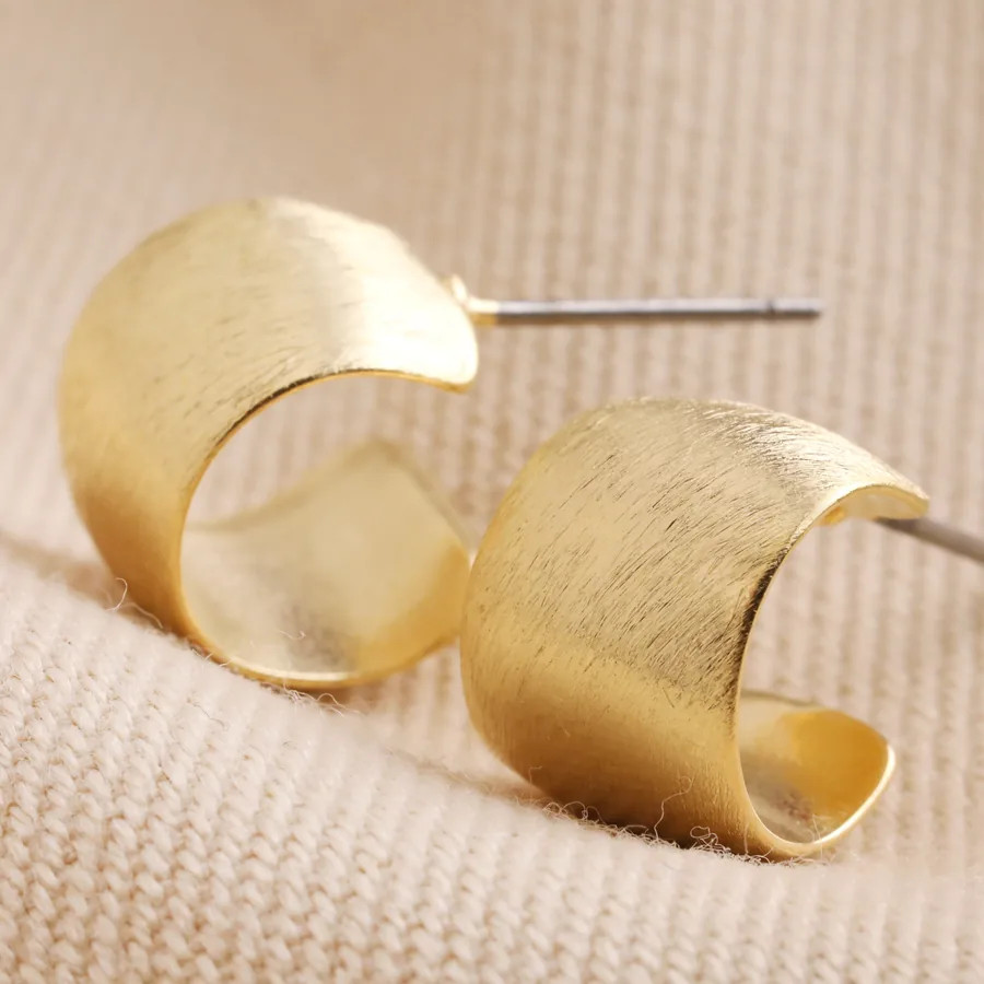Brushed Wide Huggie Hoop Earrings in Gold | Lisa Angel