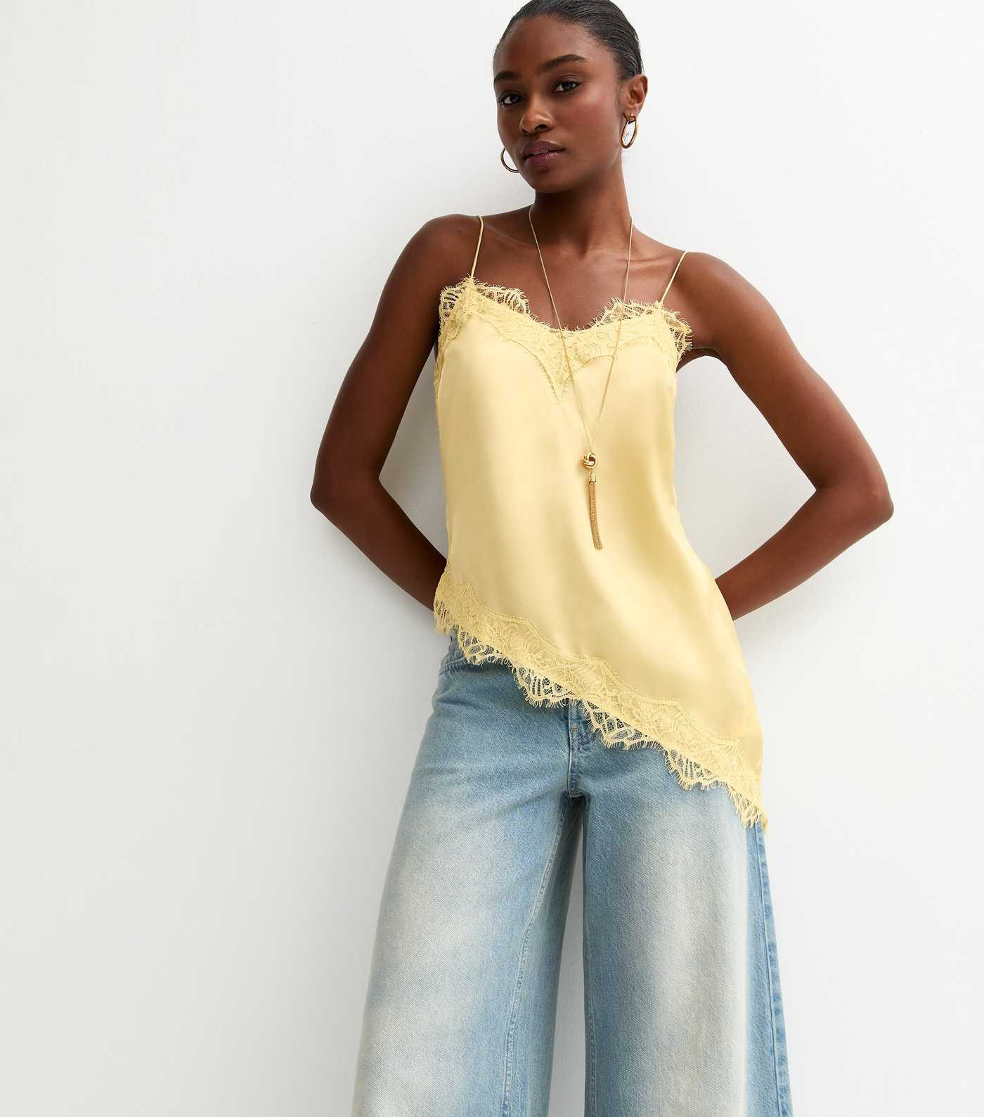 Yellow Asymmetric Lace Cami Top | New Look | New Look (UK)