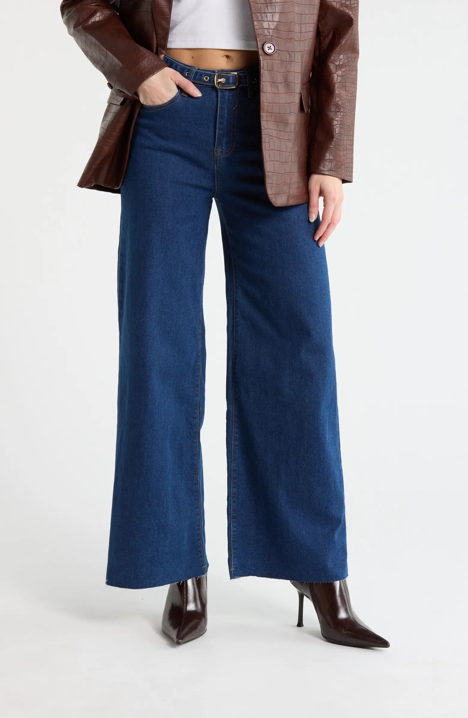 Vigoss Belted High Waist Wide Leg Palazzo Jeans | Nordstromrack | Nordstrom Rack