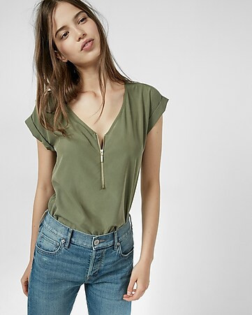 Sandwashed Zip Front Gramercy Tee | Express