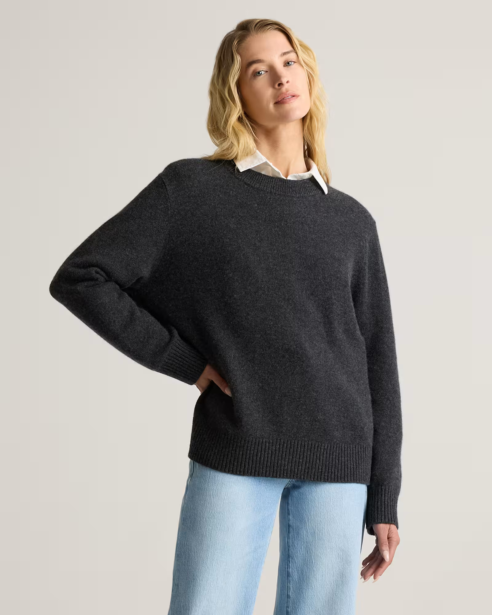 Mongolian Cashmere Oversized Crewneck Sweater in Charcoal | Quince