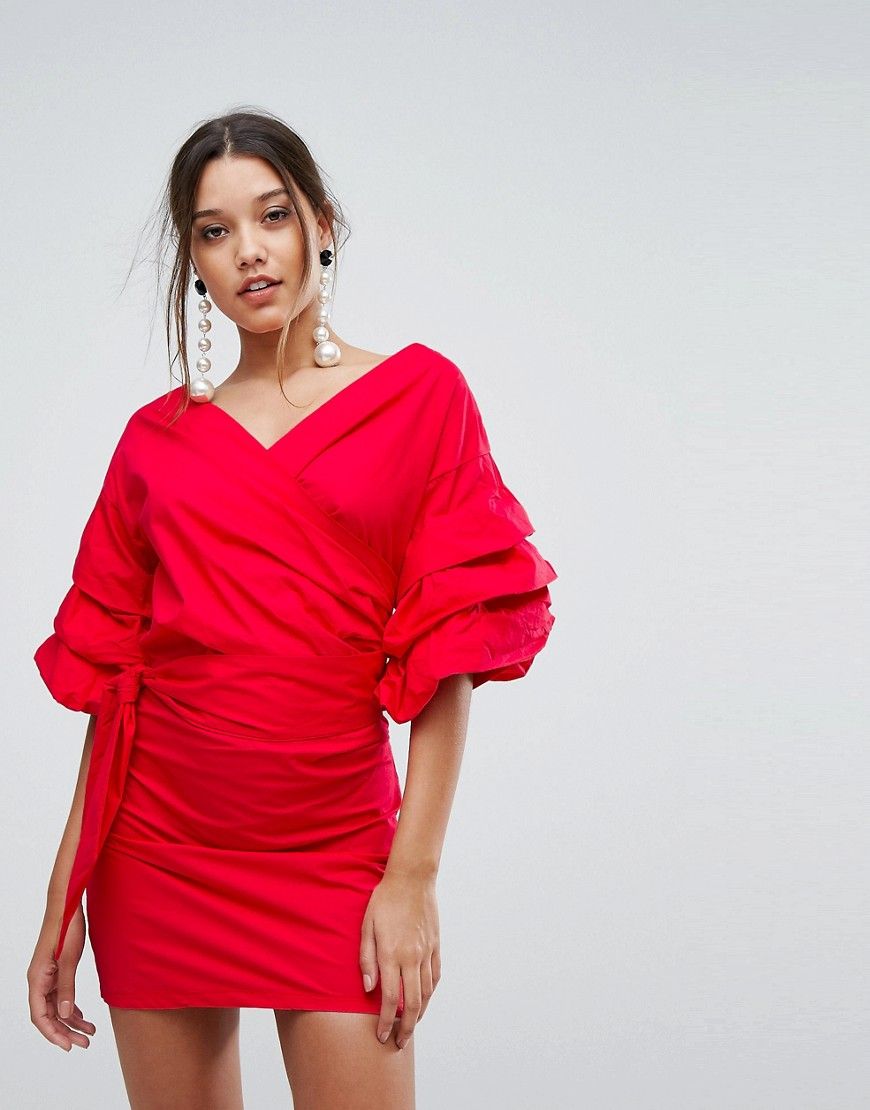 Lioness Off Shoulder Mini Dress With Ruched Sleeve Detail - Red | ASOS US