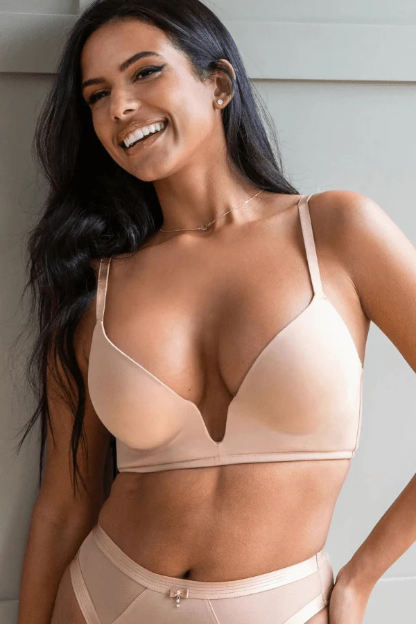 Definitions U-Wire Plunge Low Back Push-Up Bra - Nude Sand / 32 DD/E | Chérie Amour
