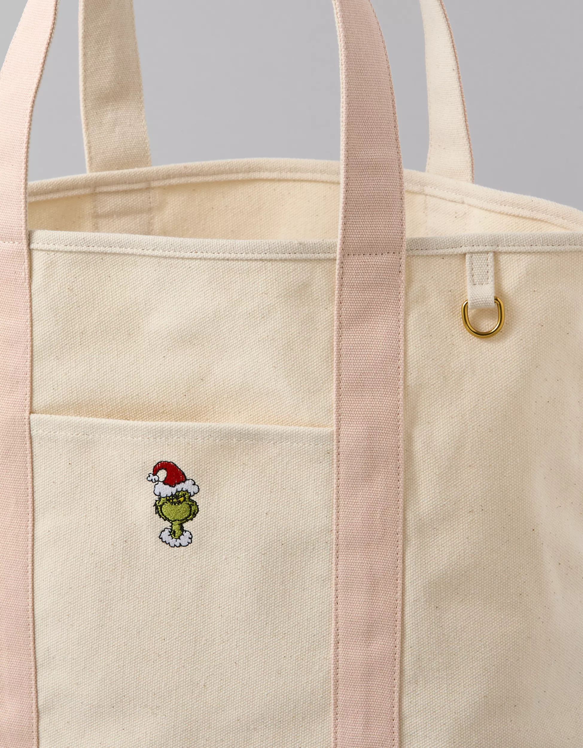 AE Cotton Canvas Holiday Grinch Tote Bag | American Eagle Outfitters (US & CA)