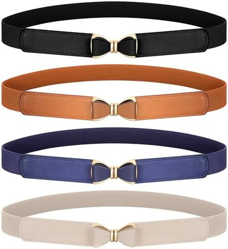 SUOSDEY 4 Pack Women Skinny Elastic Waist Bow Belt Fashion Ladies Belt for Dresses Skirts Christm... | Amazon (US)