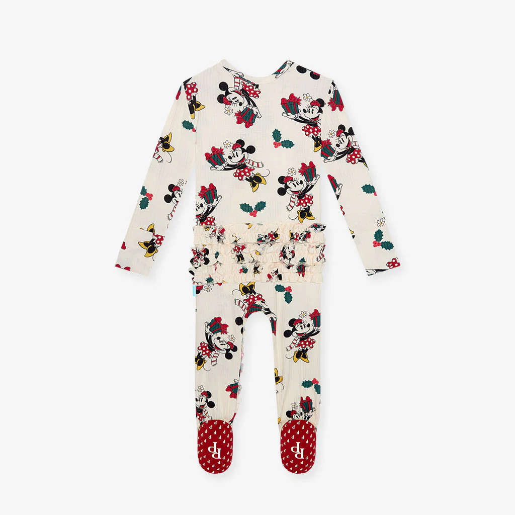 Disney White Baby Girl Sleeper | Disney Minnie Mouse Holiday | Posh Peanut