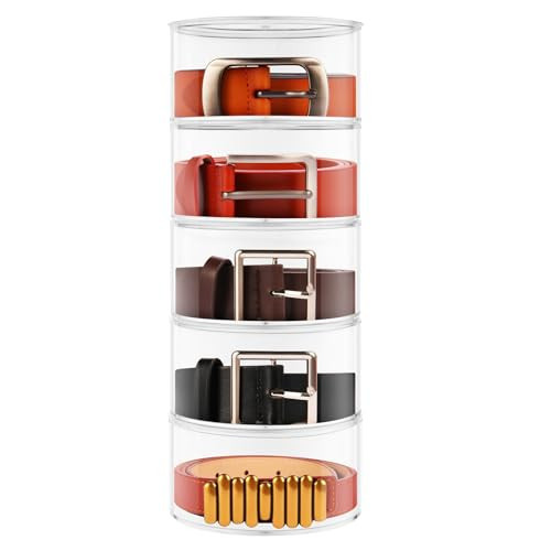 Mecnmsa Belt Organizer, Acrylic 5 Layers Belt Case Storage Holder and Display for Accessories like Jewelry,Watch,Bracelets (5) | Amazon (US)