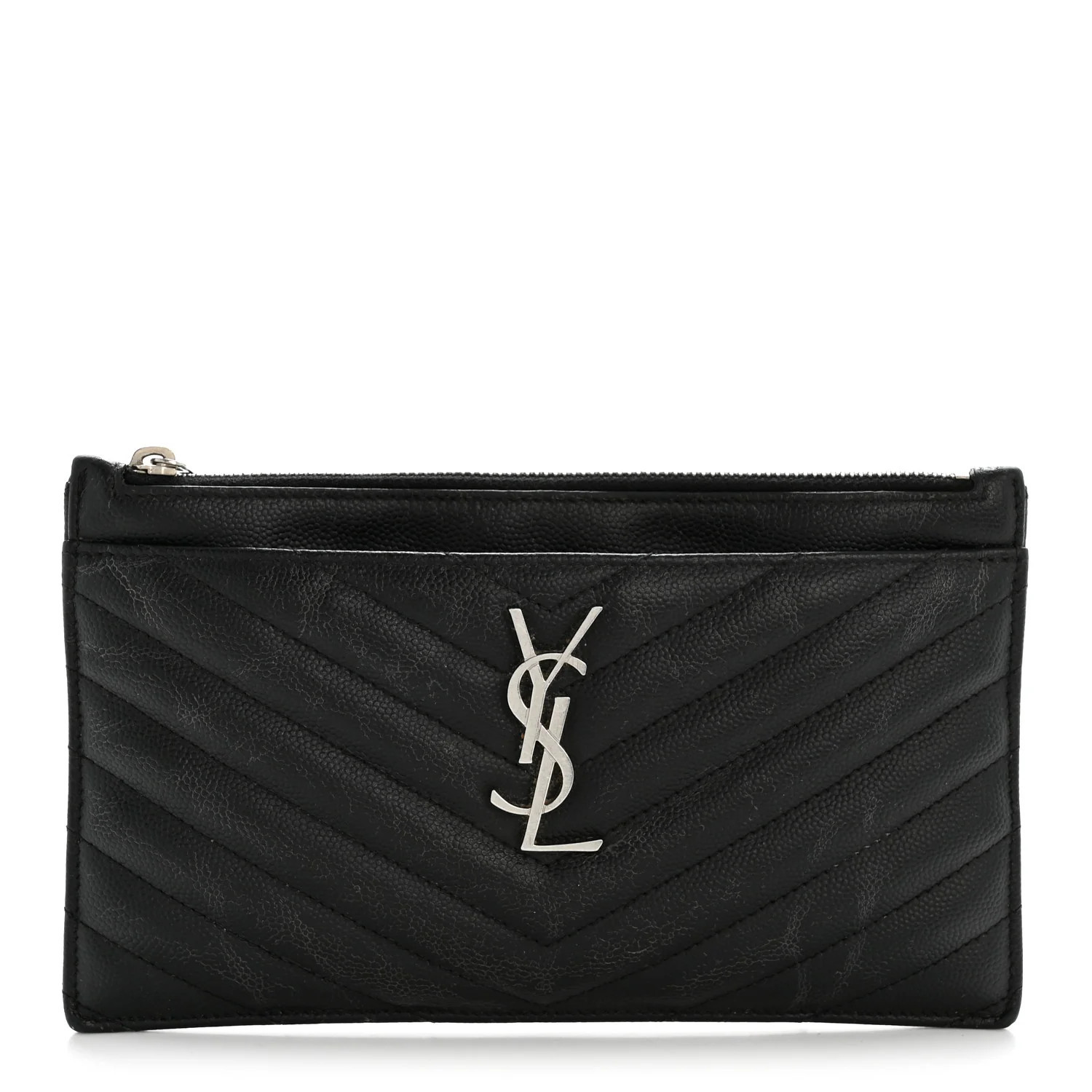 Saint Laurent Grain De Poudre Chevron Monogram Bill Pouch Black | FASHIONPHILE (US)