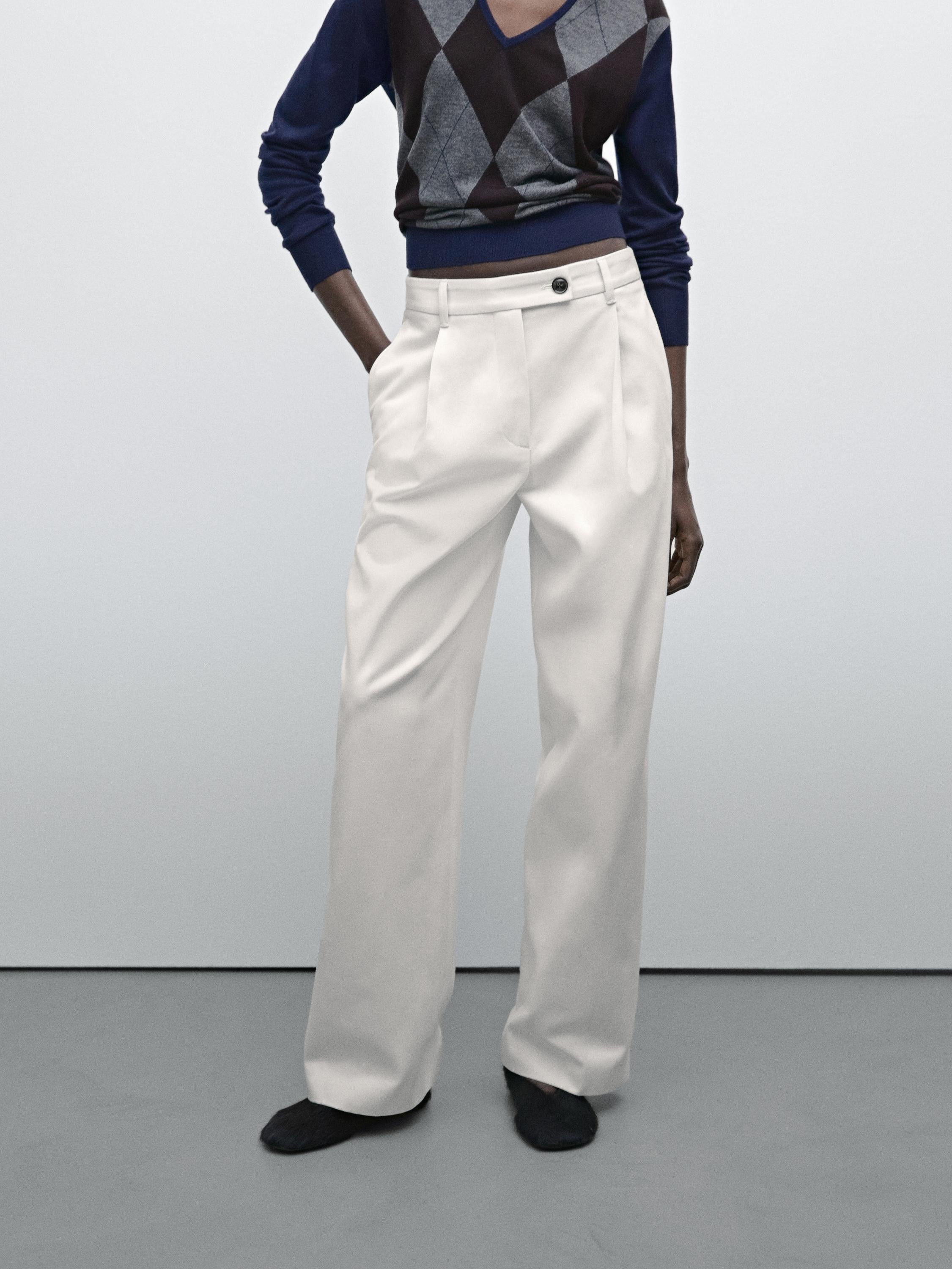 Wide-Leg-Hose mit Zierfalten und Baumwolle 69,95 € | Massimo Dutti DE