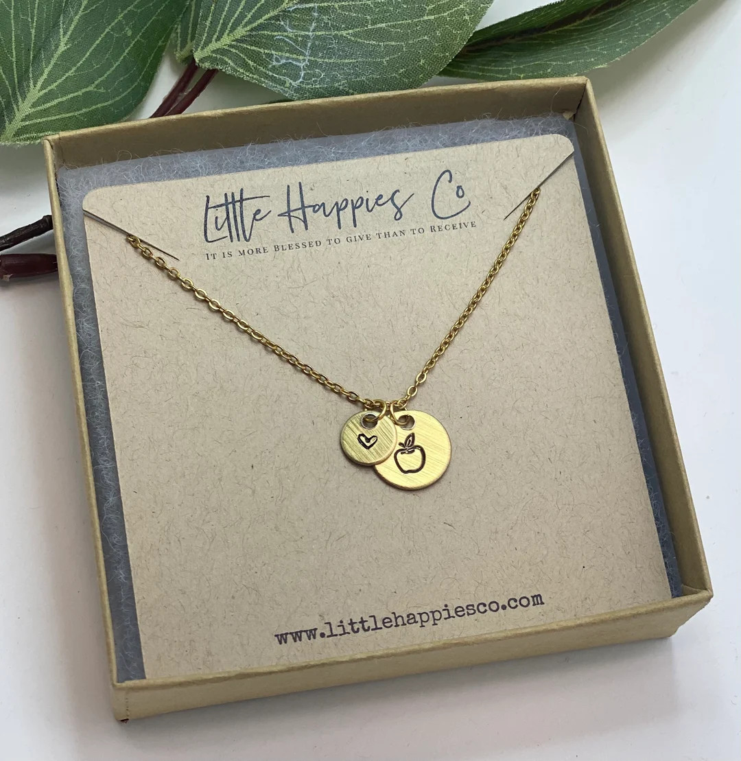 Apple Necklace for Teacher, Teacher Gifts Personalized, Gift for Teacher Women, Bulk Teacher Appr... | Etsy (US)
