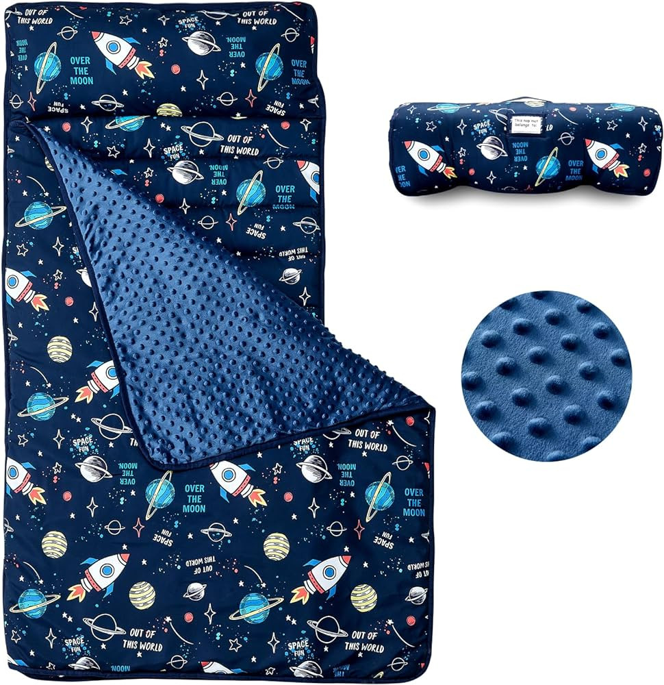 beeweed Toddler Nap Mat, Rollup Design Kid Sleeping Mat with Removable Pillow & Minky Blanket, To... | Amazon (US)
