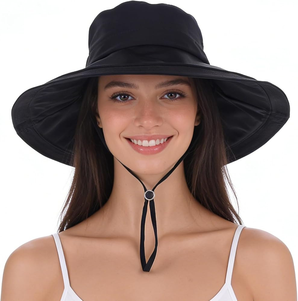 EINSKEY UPF 50+ Women's Sun Hat, Waterproof Wide Brim Bucket Hat, Ponytail Hole, Packable for Bea... | Amazon (US)