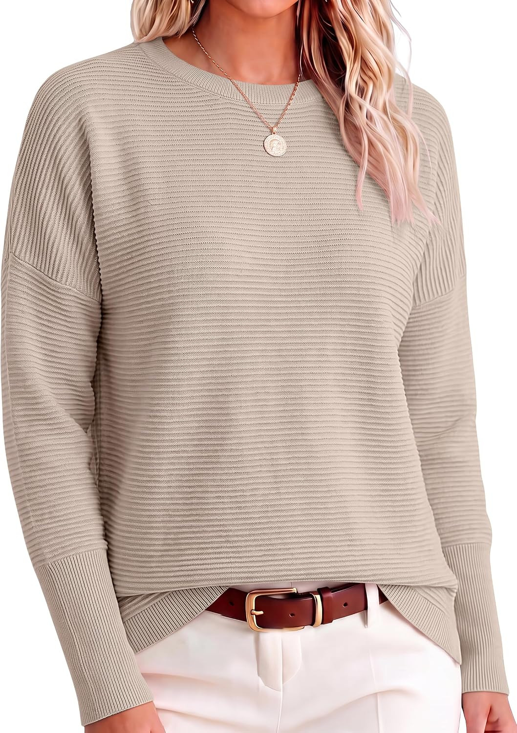 ANRABESS Women Fall Oversized Long Batwing Sleeve Ribbed Sweaters | Amazon (US)