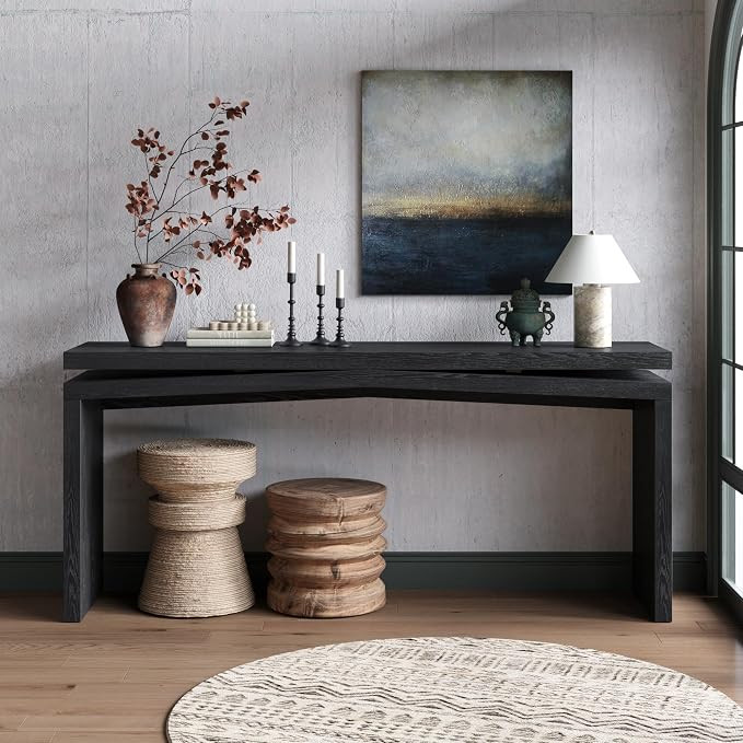 65" Wooden Console Table Entryway, Rustic Farmhouse Sofa Table with Long Rectangular Top, Hallway... | Amazon (US)