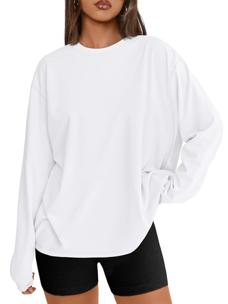 Trendy Queen Womens Oversized Long Sleeve T Shirts 2025 Basic Crewneck Tee Fall Tops Casual Worko... | Amazon (US)
