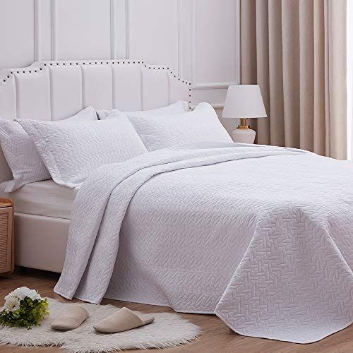 SunStyle Home Quilt Set King Size,White Chain Pattern Bedspread-106 x96, Soft Lightweight Microfiber | Amazon (US)
