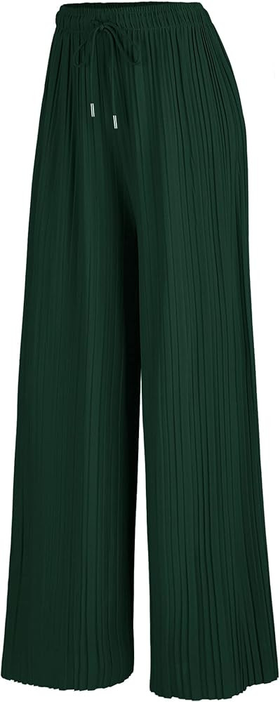 Lock and Love Womens Pleated Wide Leg Palazzo Maxi Pants with Drawstring or Elastic Band | Amazon (US)