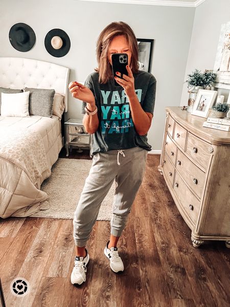 Graphic tee fits tts, more color options, gray sweatpants joggers, new balance sneakers 

Casual outfit, joggers outfits, tees, comfy casual, Amazon fashion, Amazon finds, amazon trends, affordable outfits, sneakers, animal print sneakers, walking shoes, running sneakers 

#LTKunder50 #LTKshoecrush #LTKsalealert