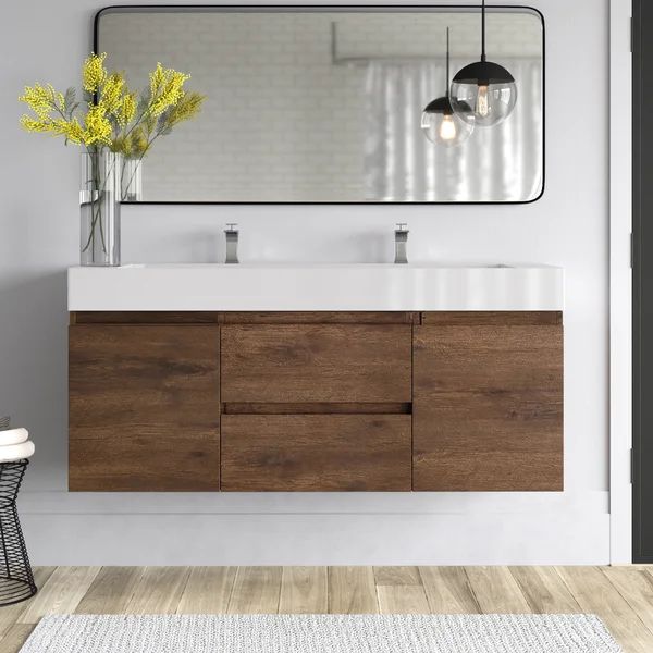 Newbold 60'' Wall Mounted Double Bathroom Vanity with Plastic Vanity Top | Wayfair North America