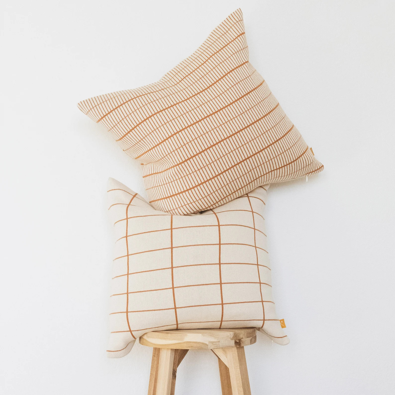 Lumi Living Cotton Knitted Grid Pillow Cover: Modern Burnt Orange Beige (18x18) | Etsy (Global)