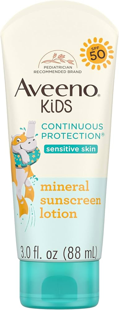 Aveeno Kids Continuous Protection Zinc Oxide Mineral Sunscreen Lotion for Children's Sensitive Sk... | Amazon (US)