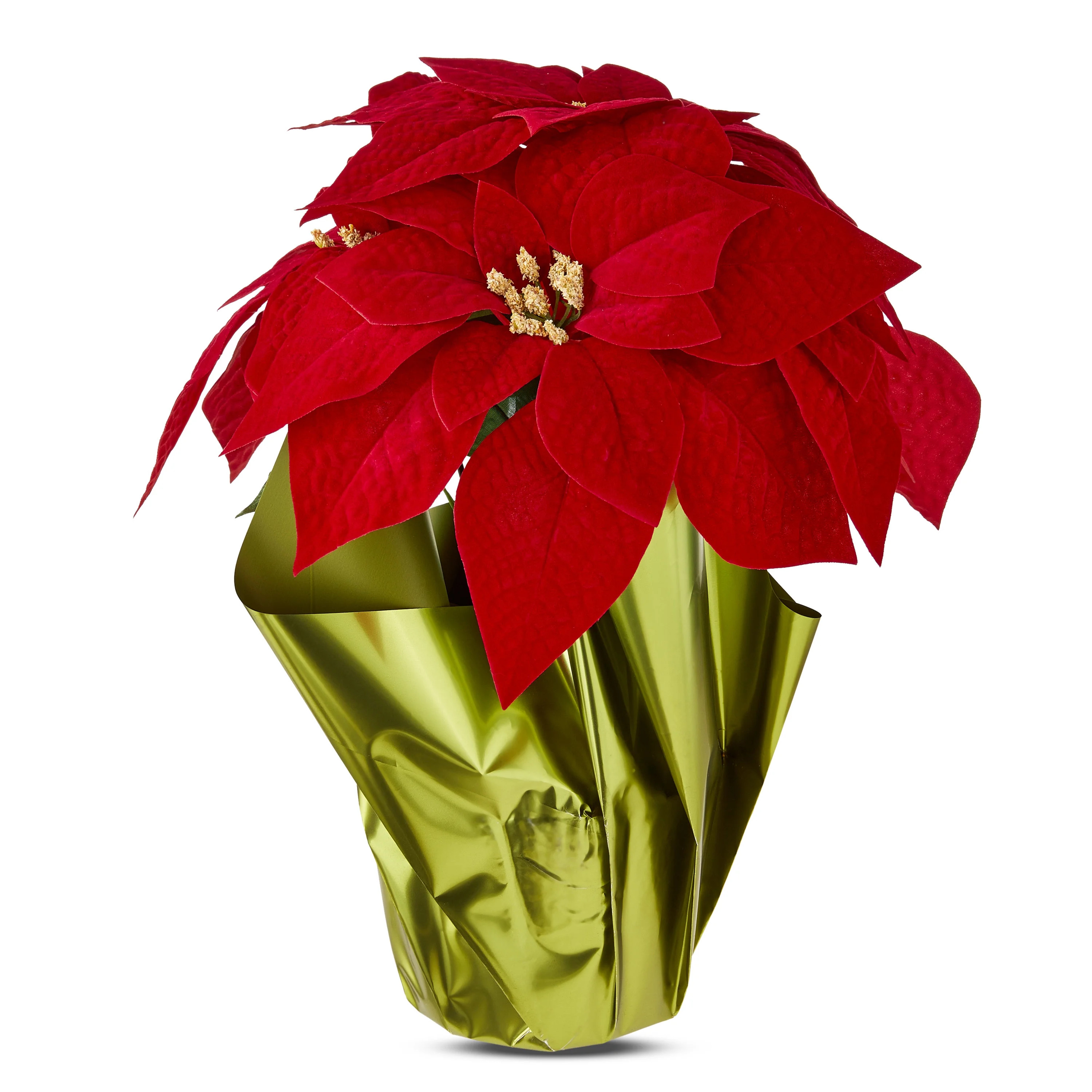 15-Inch Dark Red Velvet Artificial Poinsettia in Green Foil Pot, by Holiday Time | Walmart (US)