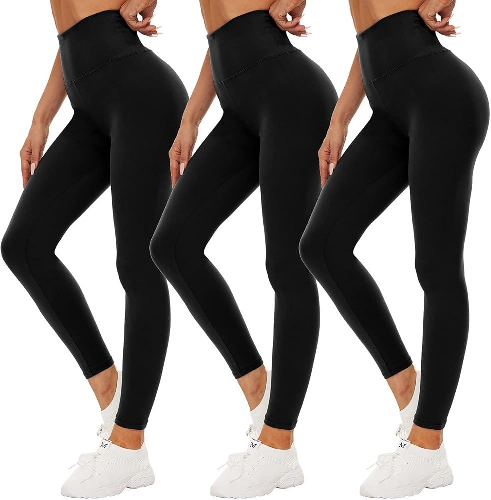 QGGQDD 3 Pack Black High Waisted Leggings for Women - Buttery Soft Workout Yoga Athletic Leggings | Amazon (US)