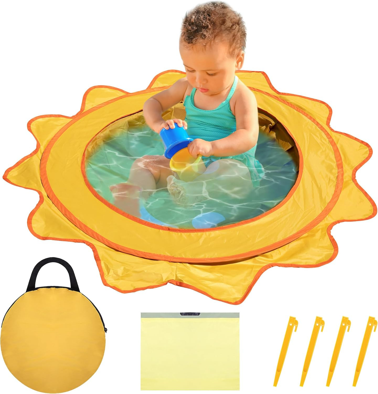 RunNico Pop Up Beach Pool, Portable Toddler Beach Pit with Water Bag and Storage Bag, Cute Shape ... | Amazon (US)