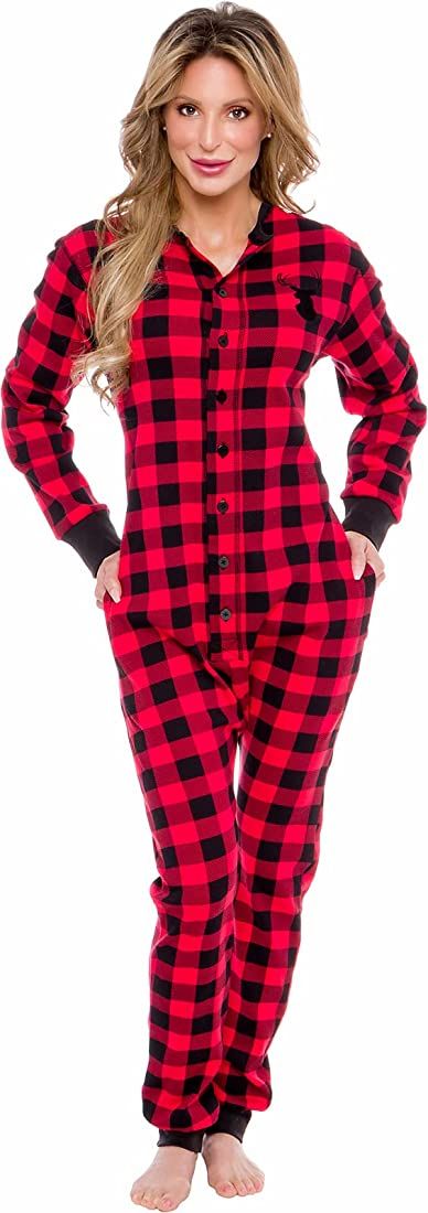 Silver Lilly Slim Buffalo Plaid Flapjack Pajamas - Warm Adult Onesie Jumpsuit, Cotton One Piece P... | Amazon (US)