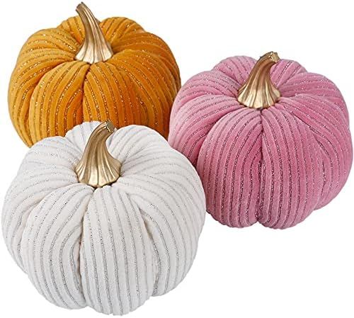 Amazon.com: winemana Thanksgiving Decorations Artificial Pumpkins Lint Set of 3 Pink Orange White... | Amazon (US)