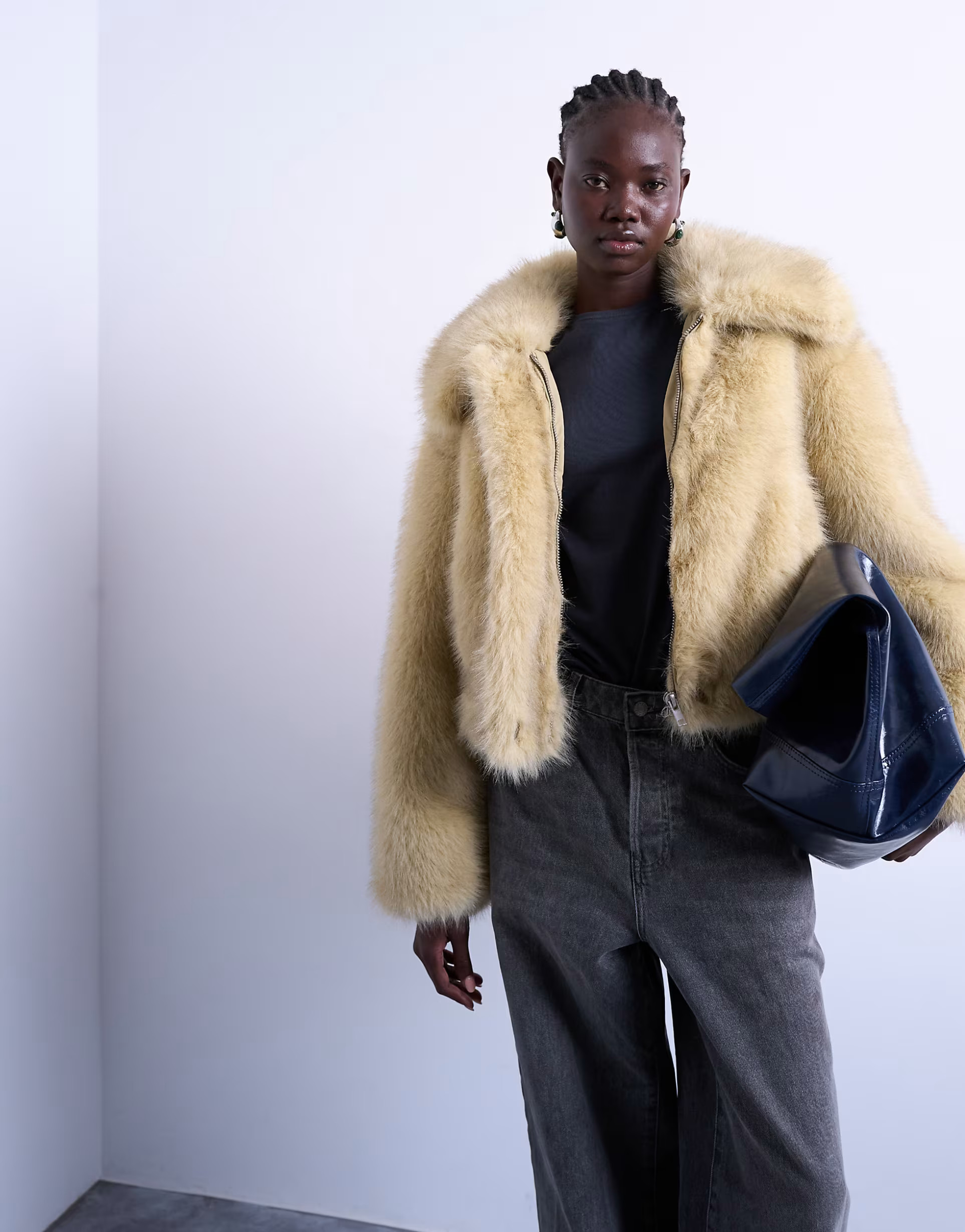 Topshop faux fur zip thru bomber jacket in buttermilk | ASOS | ASOS (Global)