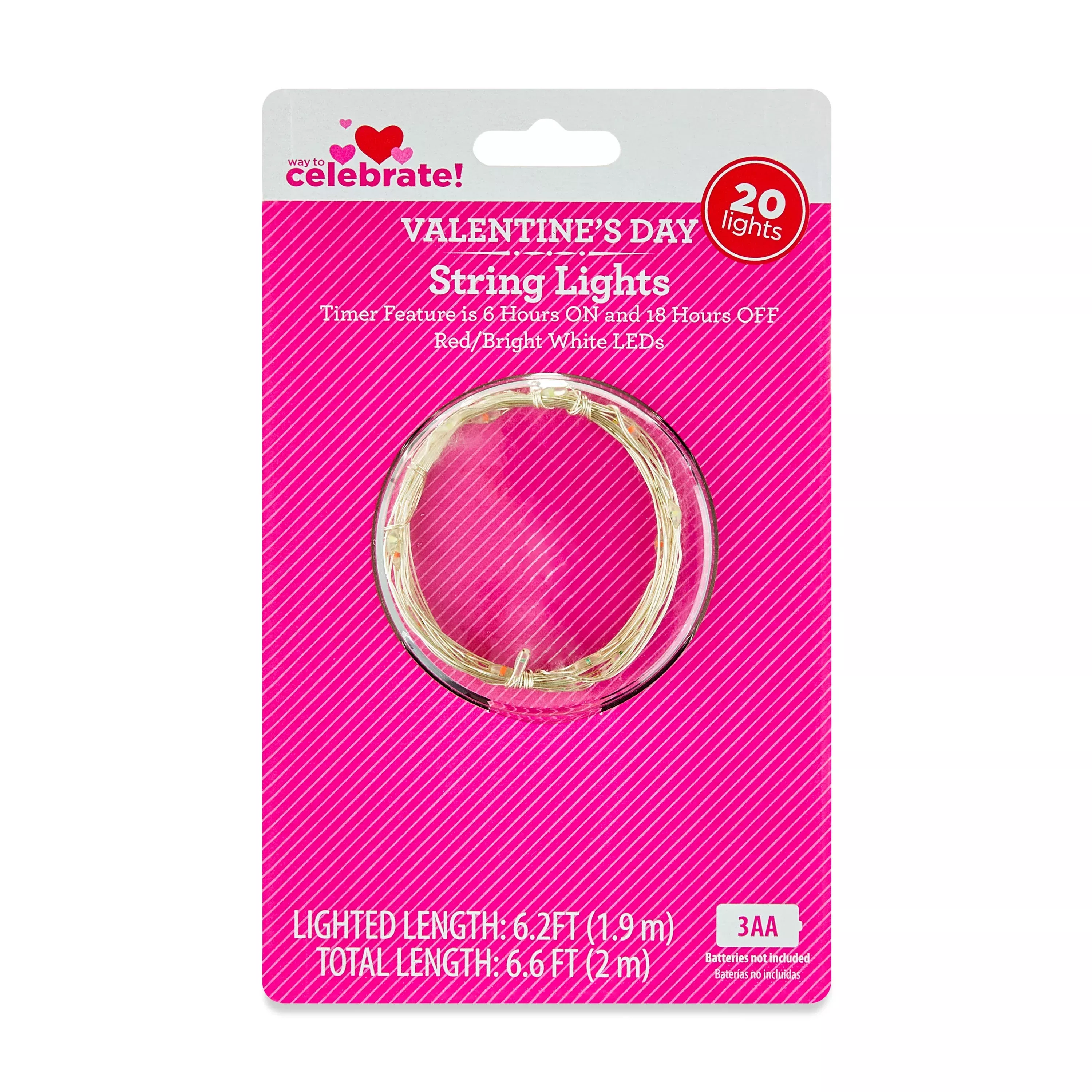Valentine's Day Battery-Operated Red Bright White LED Indoor String Lights, 20 Count, Way To Cele... | Walmart (US)