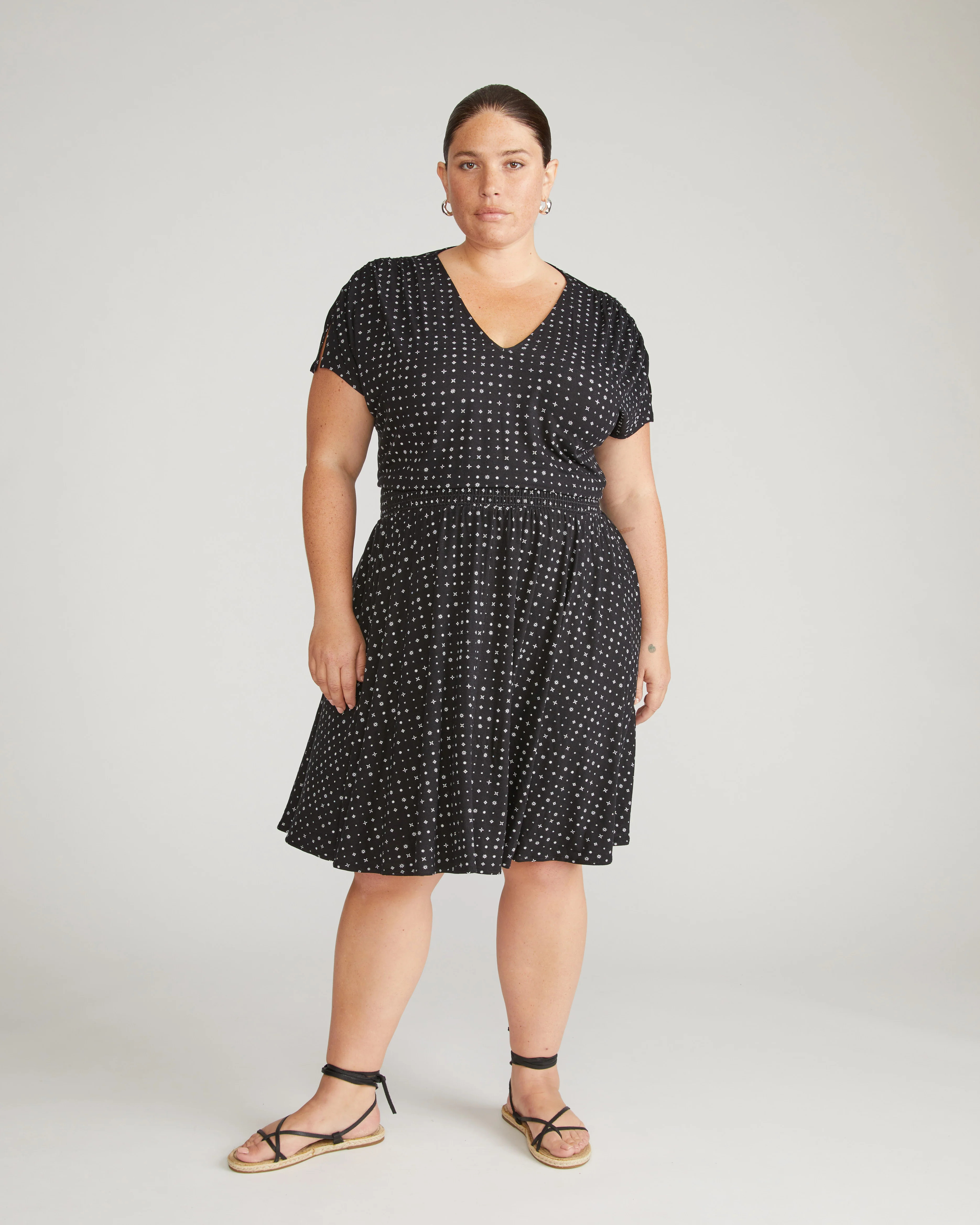 Minetta Liquid Jersey Dress - Galactic Print in Black | Universal Standard