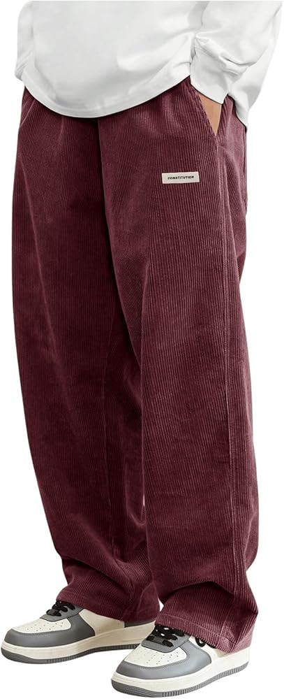 SOLY HUX Men's Corduroy Pants Casual Drawstring Elastic Waist Straight Leg Sweatpants with Pocket... | Amazon (US)
