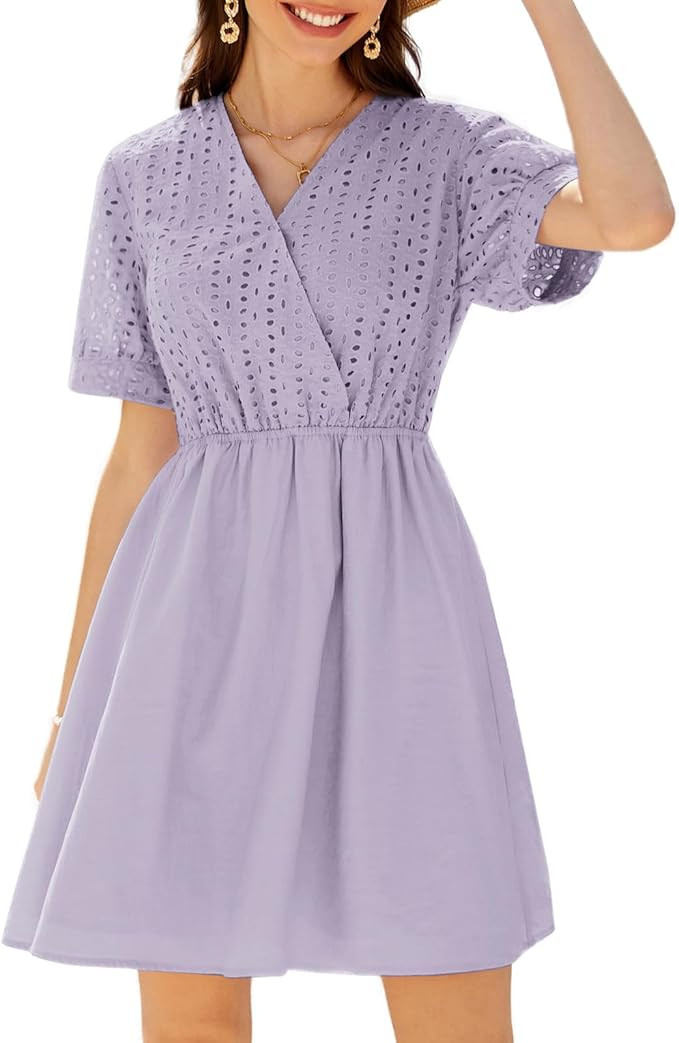 GRACE KARIN Women's 2024 Summer Dresses Wrap V Neck Puff Sleeve Elastic Waist Casual A Line Weddi... | Amazon (US)