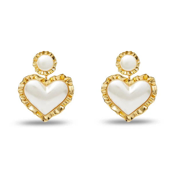 PEARL HEART RUFFLE DROP EARRINGS | LELE SADOUGHI