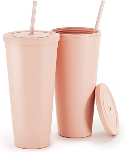Maars Acrylic Travel Tumbler with Lid and Straw | 32oz Premium Insulated Double Wall XL Plastic Reus | Amazon (US)
