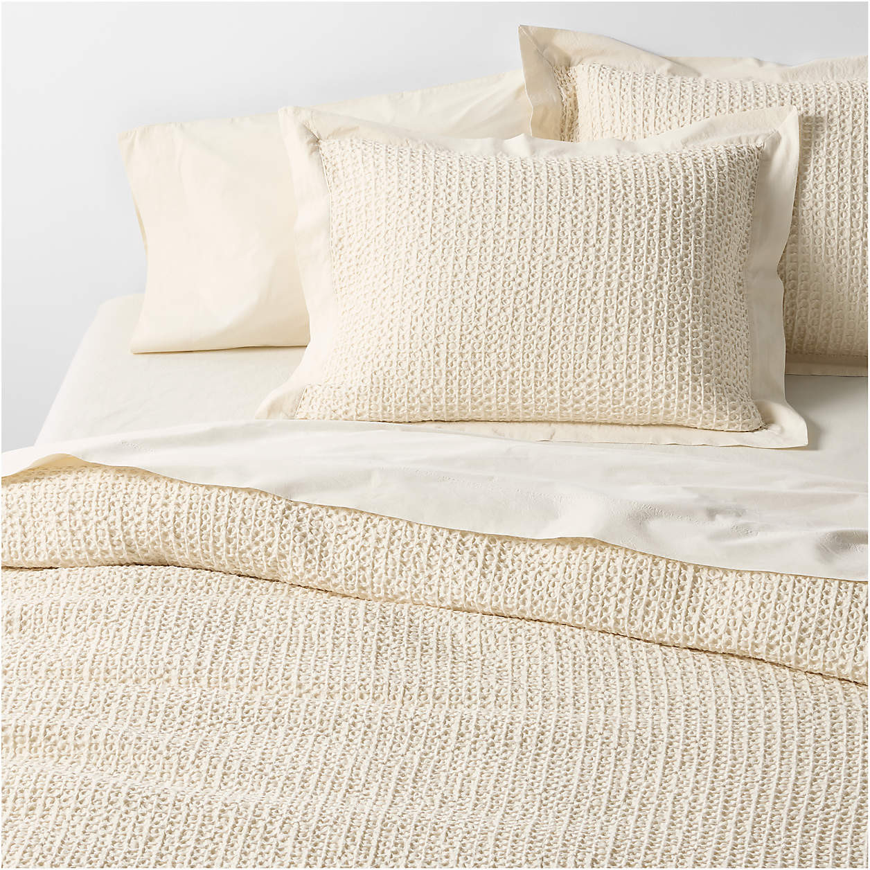 Organic Cotton Waffle Undyed King Duvet Cover + Reviews | Crate & Barrel | Crate & Barrel