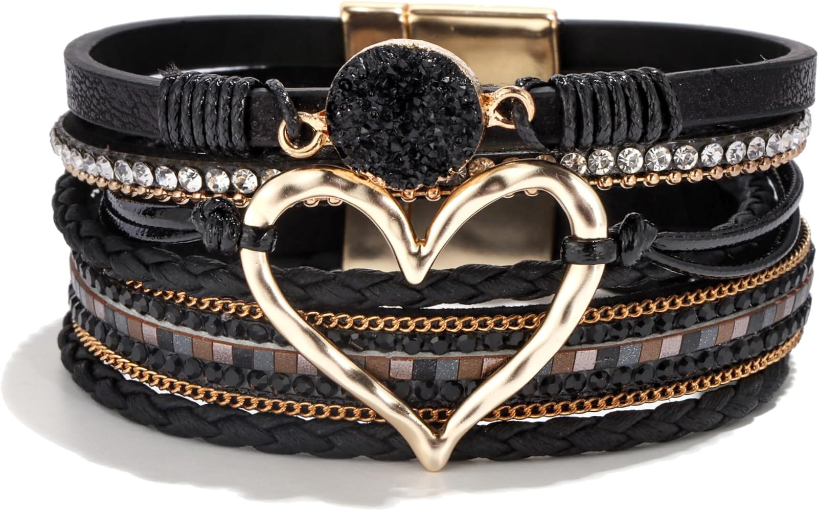 Long tiantian Boho Leather Wrap Bracelets for Women Cute Stackable Heart Summer Bracelets for Wom... | Amazon (US)