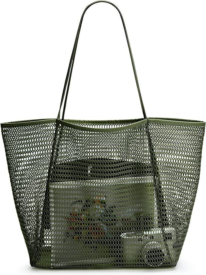 KALIDI Mesh Beach Tote Bag Women Shoulder Hobo Handbag 23L Large Grocery Tote Bag Casual Shopping... | Amazon (US)