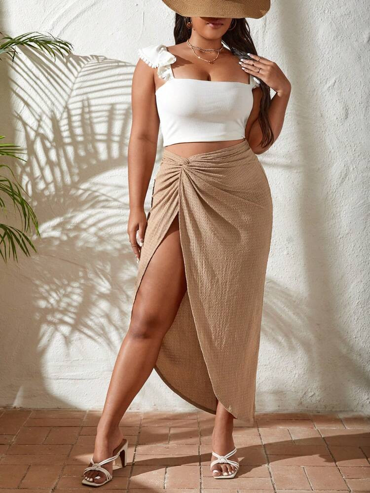 SHEIN VCAY Plus Twist Front Split Thigh Skirt
       
              
              $9.49  
      ... | SHEIN