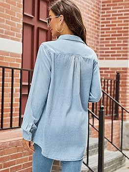 Kedera Womens Button Down Denim Shirt Long Sleeve Roll Up Boyfriend Jean Jacket Shacket | Amazon (US)