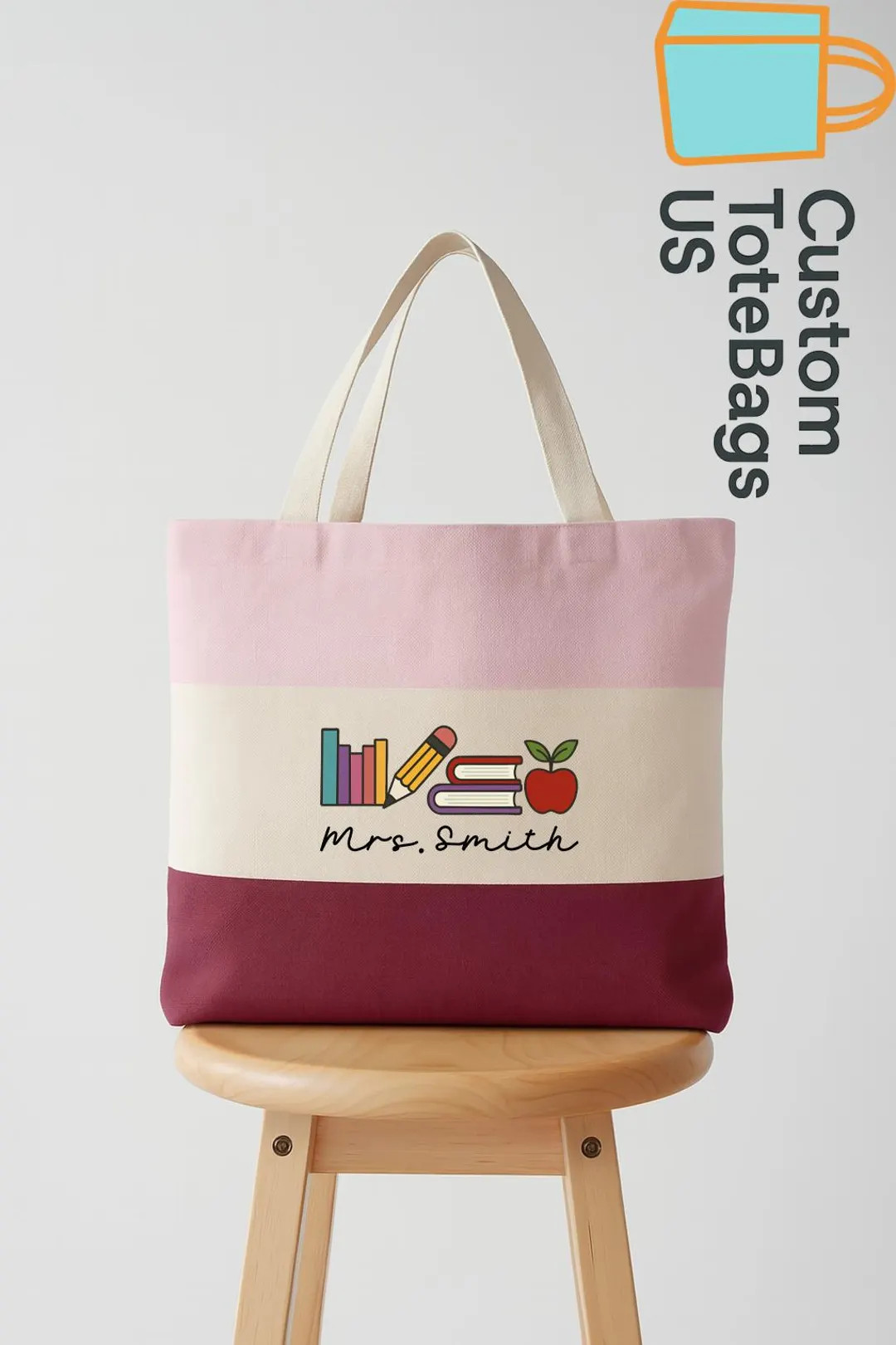 Personalized Teacher Name Tote Bag, Custom Teacher Tote,teacher Gift Bag,teacher Icon Tote, Schoo... | Etsy (US)