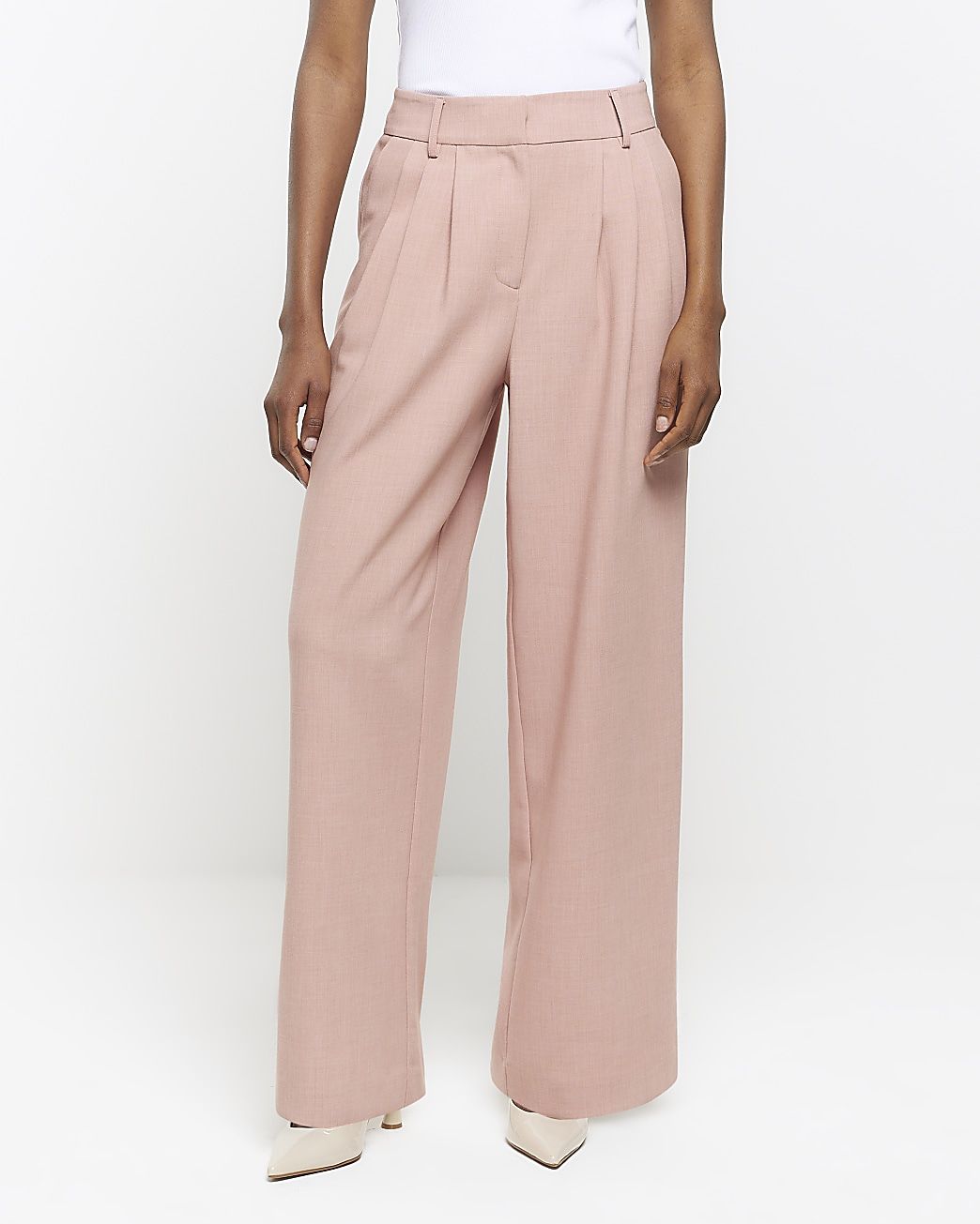 Pink pleated wide leg trousers | River Island (US)