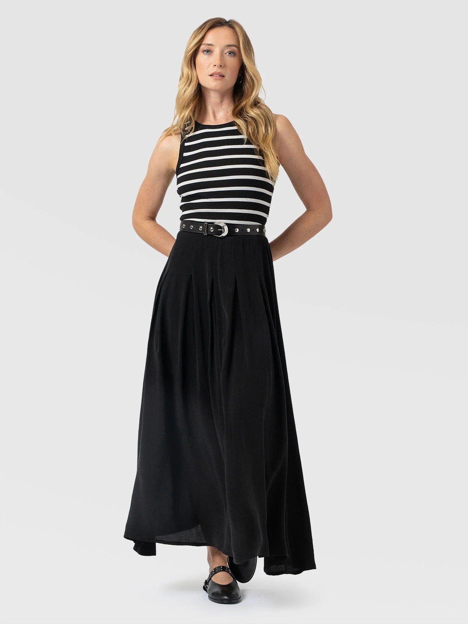 Renee Contrast Dress - Black & White Stripe | Saint + Sofia UK